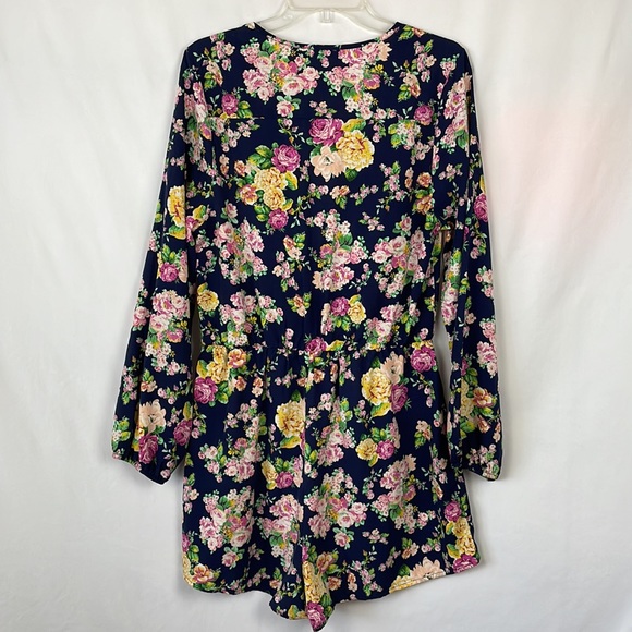 Neiman Marcus Navy Blue Floral Long Sleeve V-Neck Romper - Size Large - Picture 10 of 14
